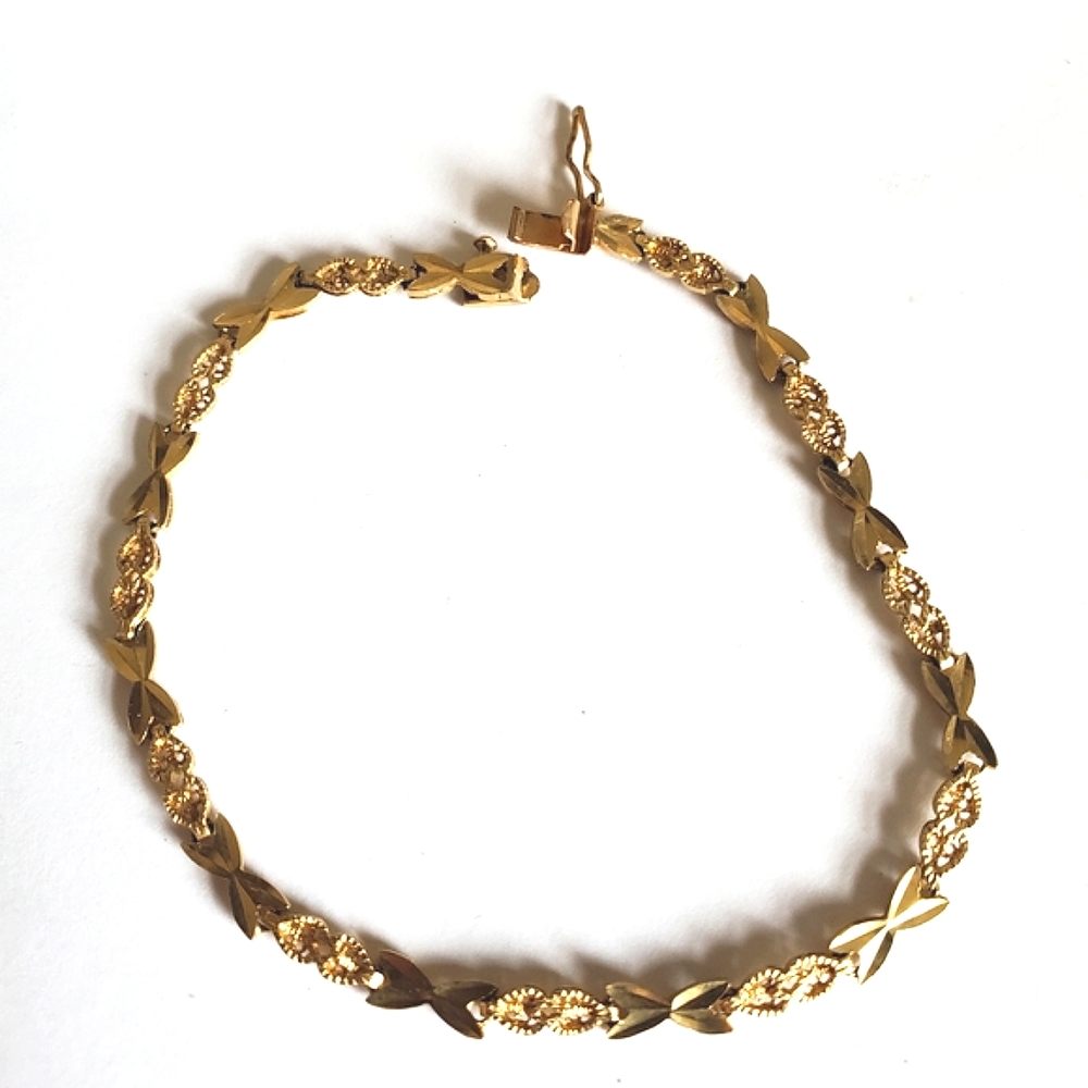 14k Yellow Gold X O Bracelet Beverly Hills Gold Oro America 7.25" 4mm Width